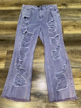 Fashion Nova Just For You Non Stretch Ripped Wide Leg Jean in Purple Size 18 💜